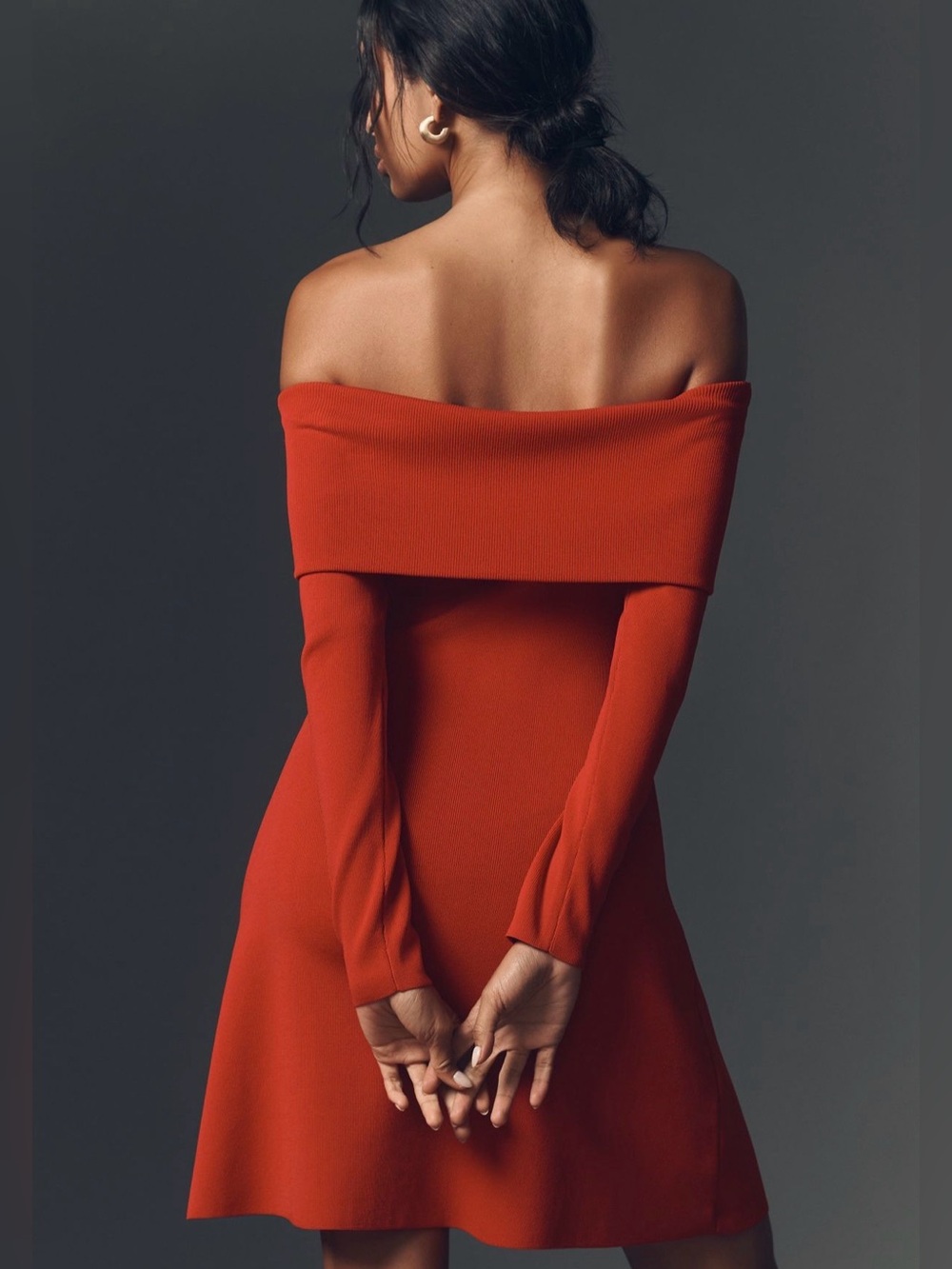 NWT, Anthropologie, Endless Rose Off-Shoulder Red Mini Dress, Small - Picture 2 of 10